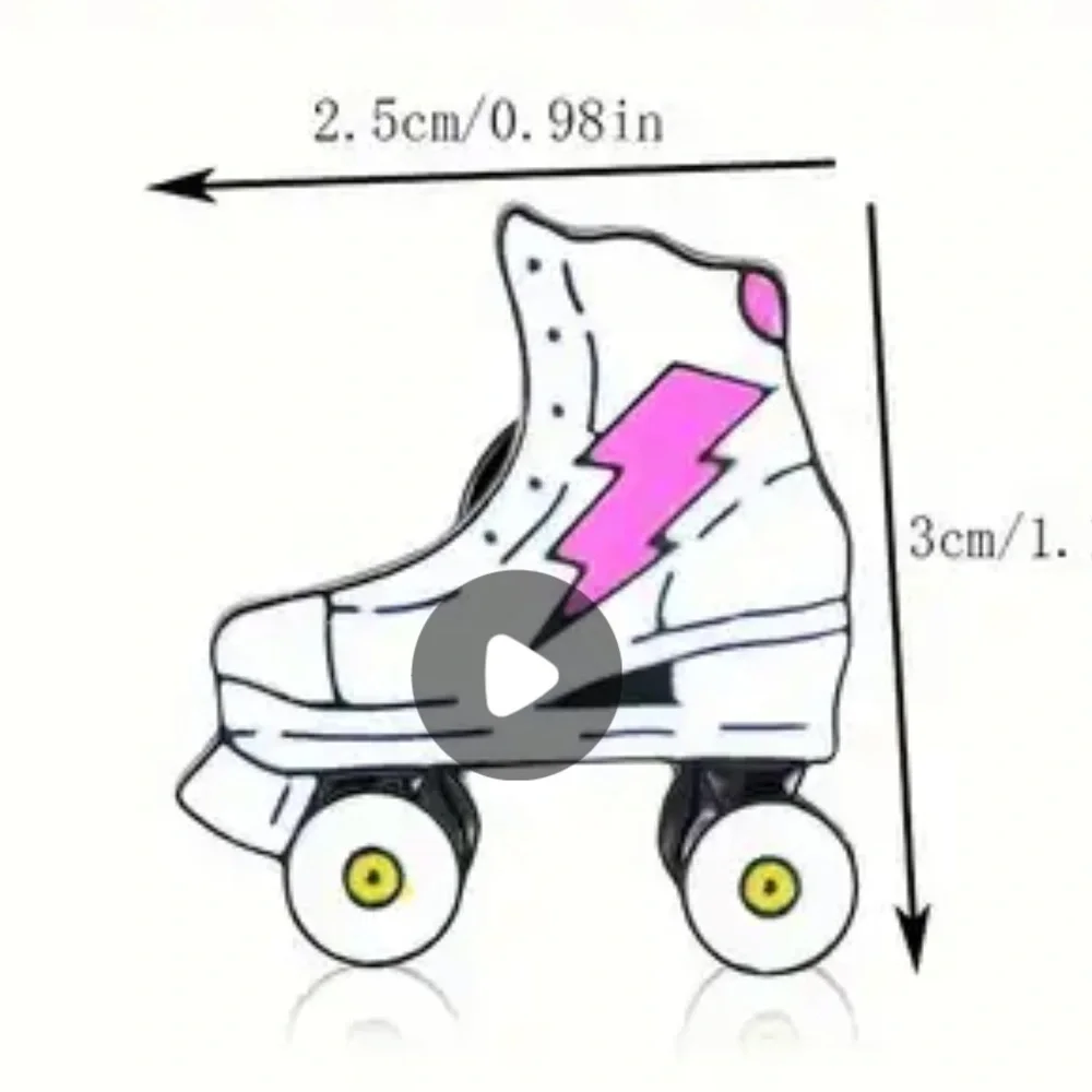 3/!25 Cartoon Style RollerSkate with Lightning Bolt Pin Retro Style